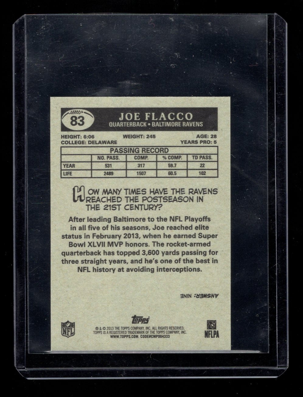 2013 Topps 1959 Mini #83 Joe Flacco (Baltimore Ravens)