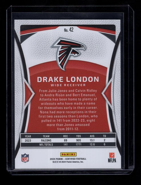 2024 Certified Mirror Blue #42 Drake London #'d /75 (Atlanta Falcons)