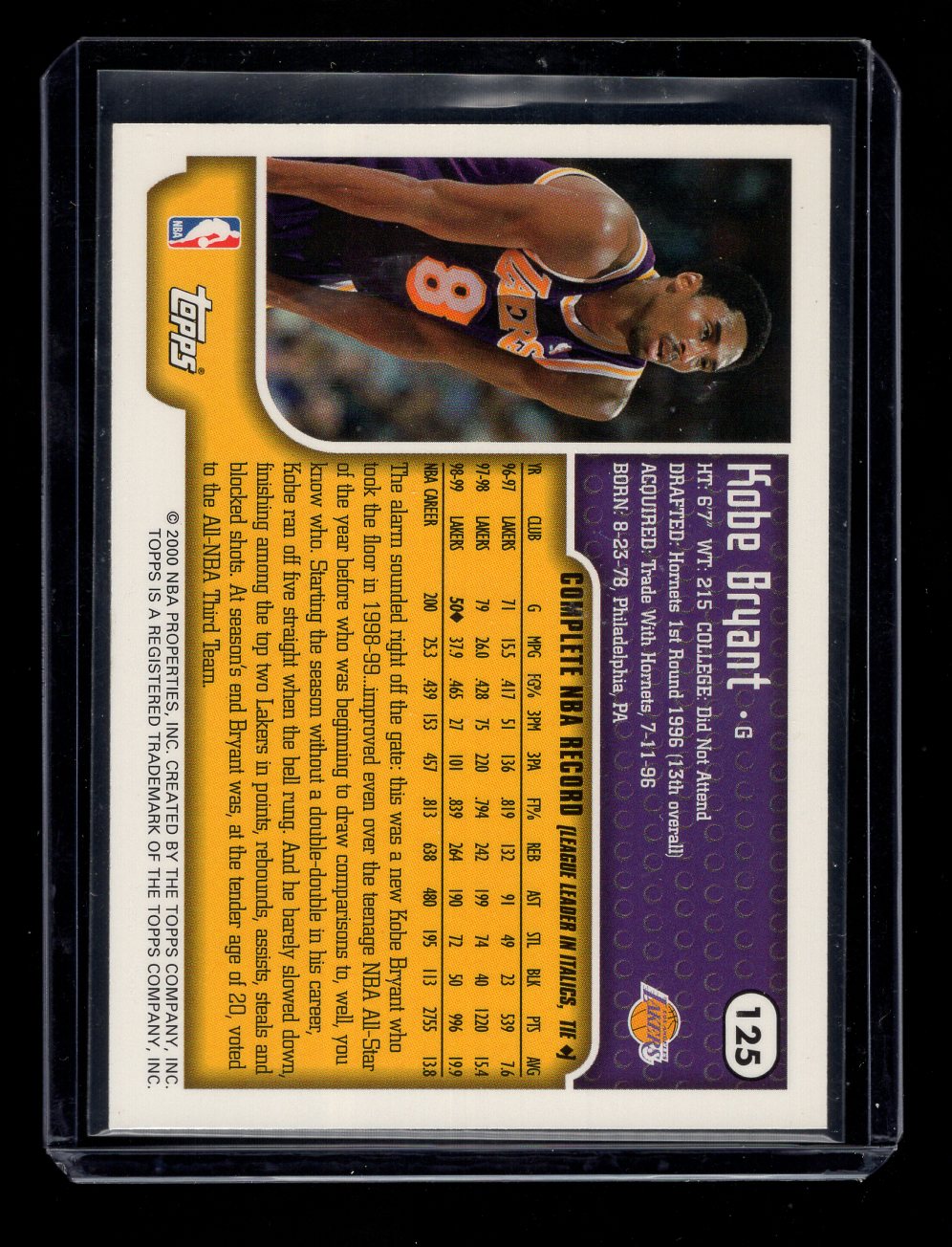 1999-00 Topps #125 Kobe Bryant (Los Angeles Lakers)