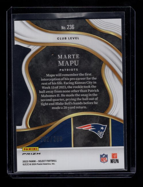 2023 Select Prizm Orange Die Cut #236 Marte Mapu #'d /399 (New England Patriots)