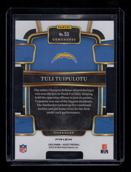 2023 Select Prizm Black and Green Die Cut #53 Tuli Tuipulotu (Los Angeles Chargers)