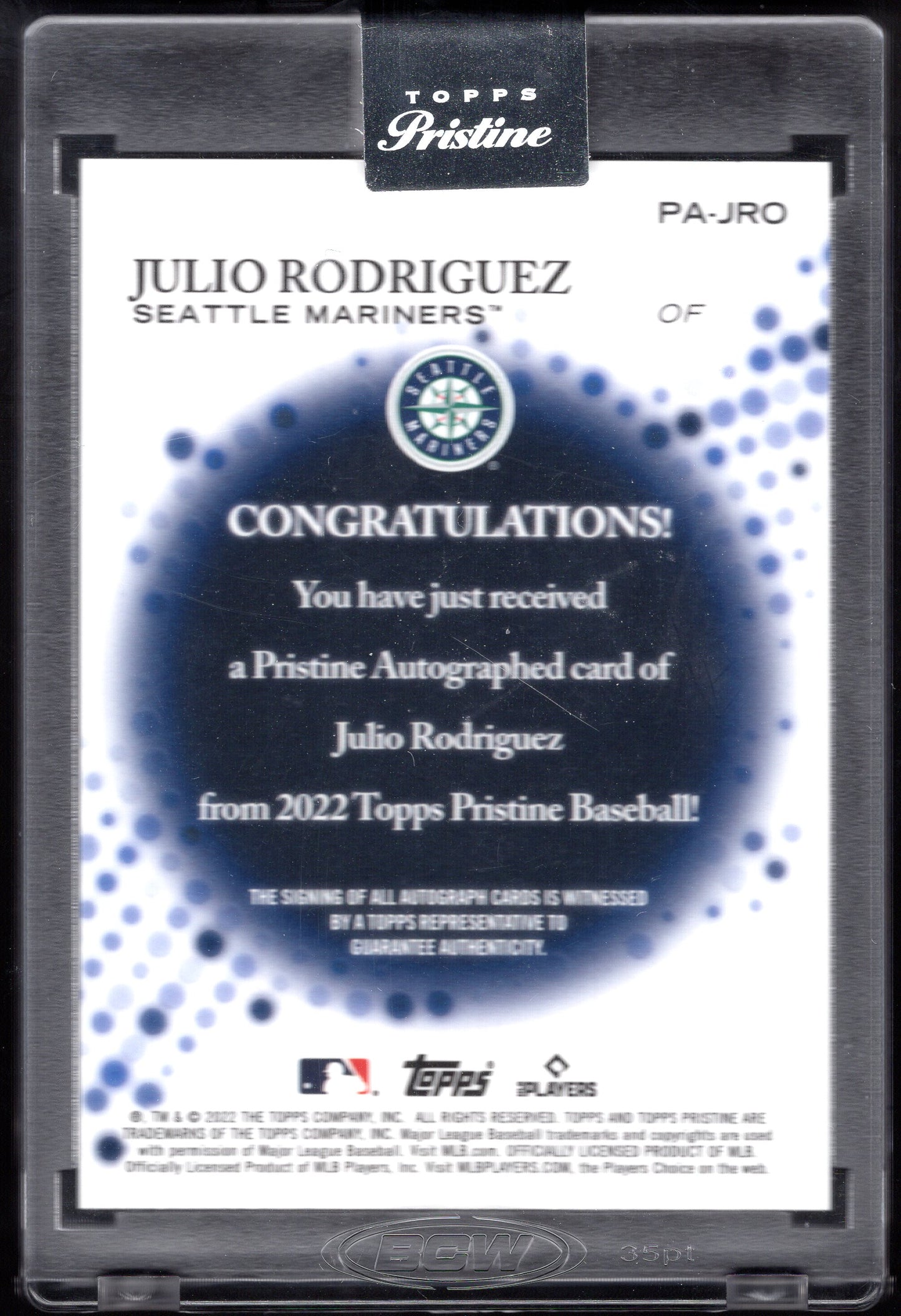 2022 Topps Pristine #PA-JRO Julio Rodriguez RC Rookie Autograph (Seattle Mariners)