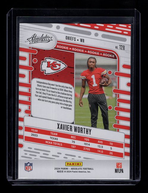 2024 Panini Absolute #128 Xavier Worthy Rookie (Kansas City Chiefs)