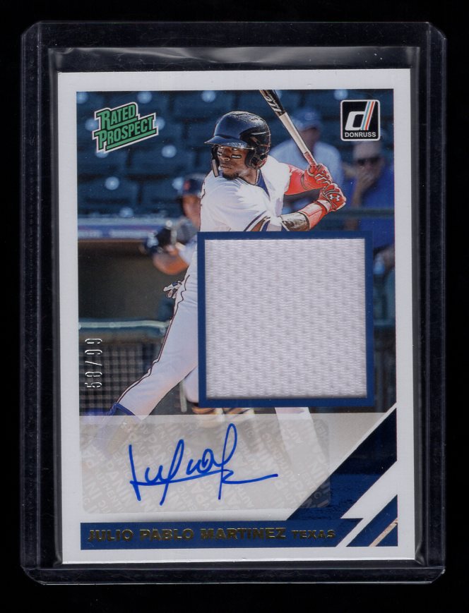 2019 Donruss Rated Prospect Material Signatures Gold #7 Julio Pablo Martinez #'d /99 (Texas Rangers)