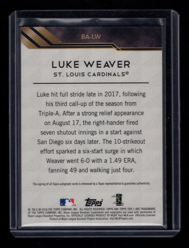 2018 Topps Tier One Break Out Autographs #BALW Luke Weaver #'d /275 (St. Louis Cardinals)