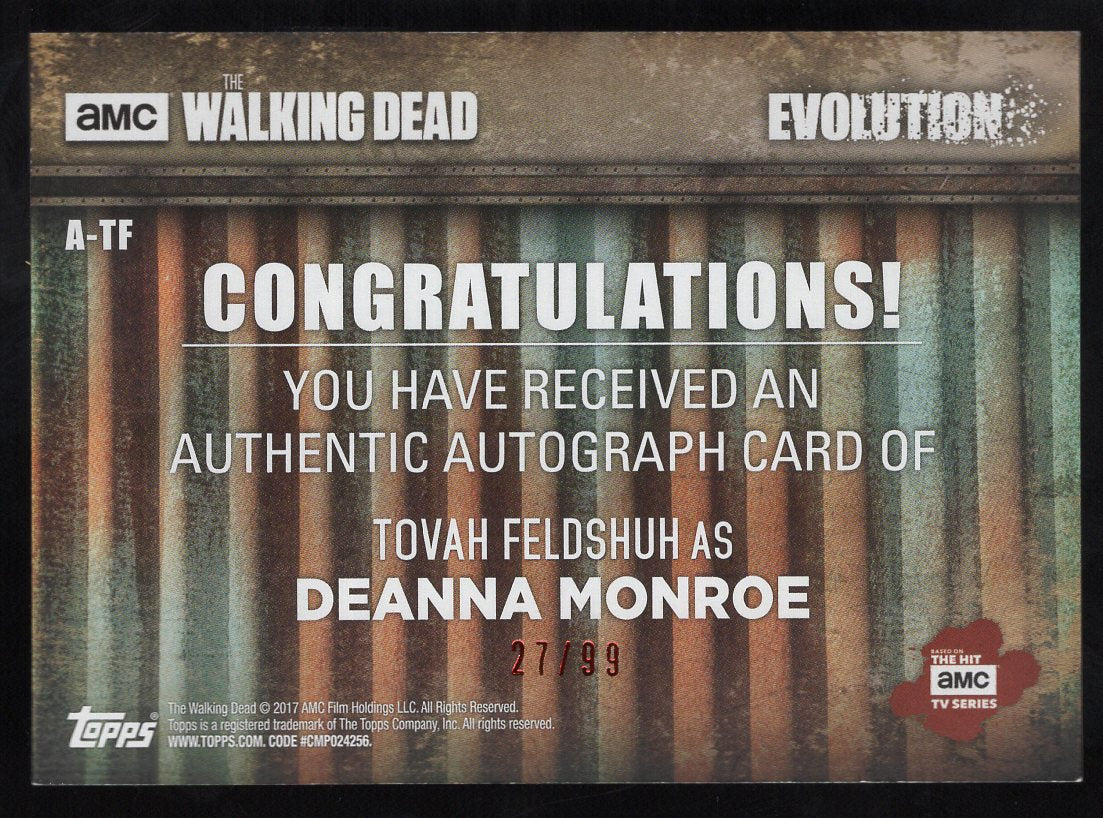 2017 Topps Walking Dead Evolution #A-TF Tovah Feldshuh as Deanna Monroe #'d /99 Autograph