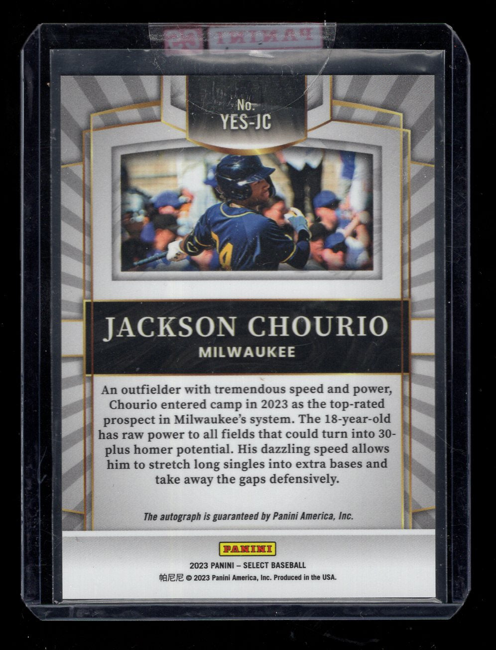 2023 Panini Select #YES-JC Jackson Chourio "Youth Explosion Autograph" (Brewers)