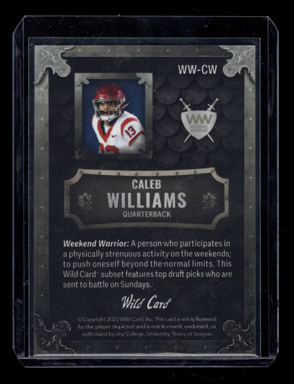 2023 Wild Card Matte Weekend Warrior #WW-CW Caleb Willimas Rookie RC #'d /50 (USC / BEARS)