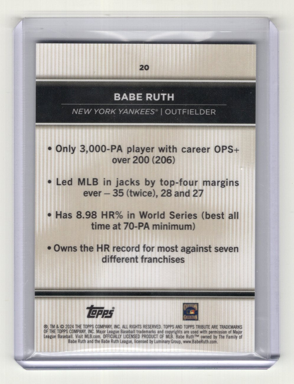 2024 Topps Tribute #20 Babe Ruth (New York Yankees)