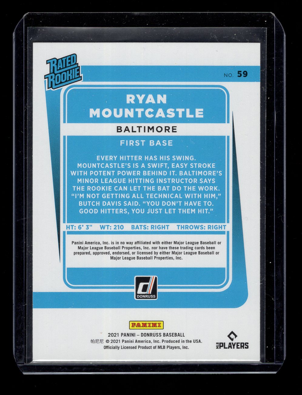 2021 Donruss #59 Ryan Mountcastle Rated Rookie (Baltimore Orioles)