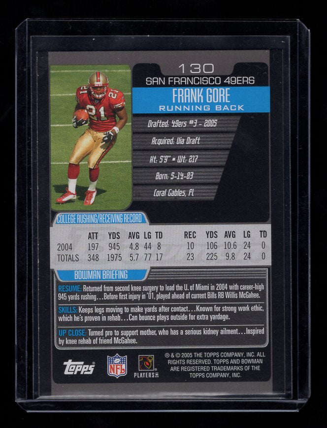 2005 Bowman #130 Frank Gore Rookie (San Francisco 49ers)