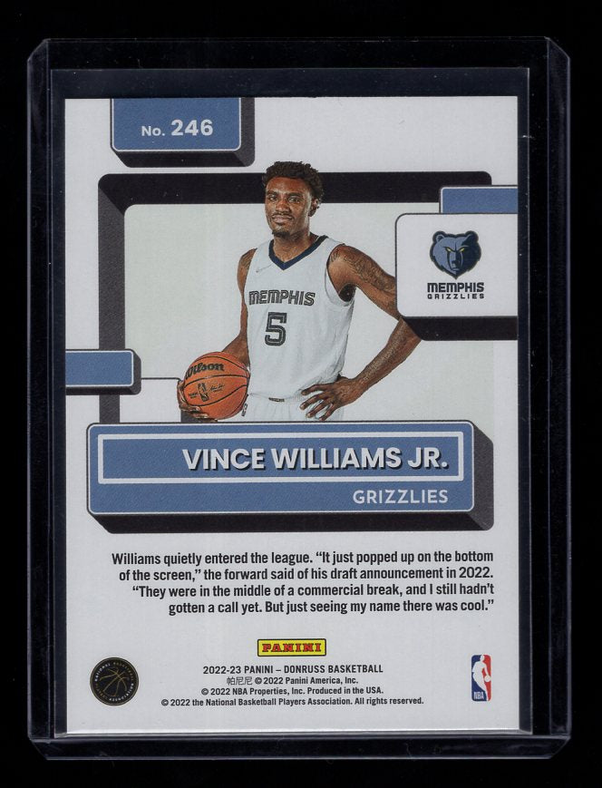 2022-23 Donruss Holo Green Laser #246 Vince Williams Jr. Rated Rookie (Memphis Grizzlies)