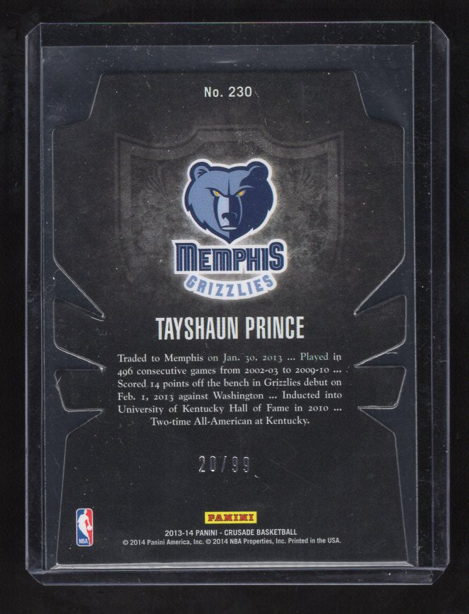 2013-14 Panini Crusade Insert Orange Die Cut #230 Tayshaun Prince #'d 20/99 (Memphis Grizzlies)