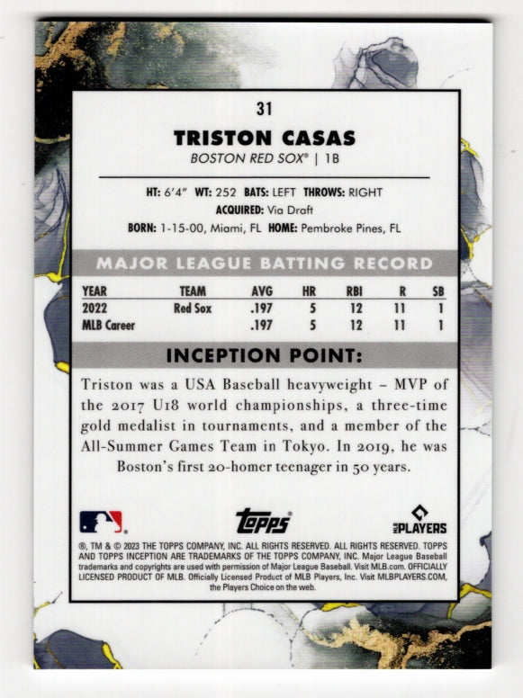 2023 Topps Inception Baseball Triston Casas RC Green SP #31 (Red Sox)