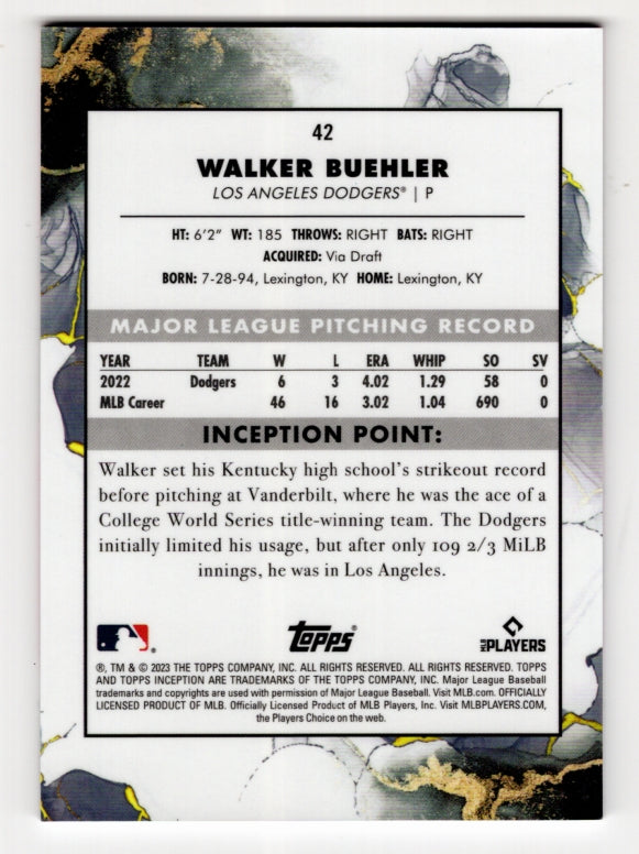 2023 Topps Inception WALKER BUEHLER #42 Magenta Pink #'d /75 (DODGERS)