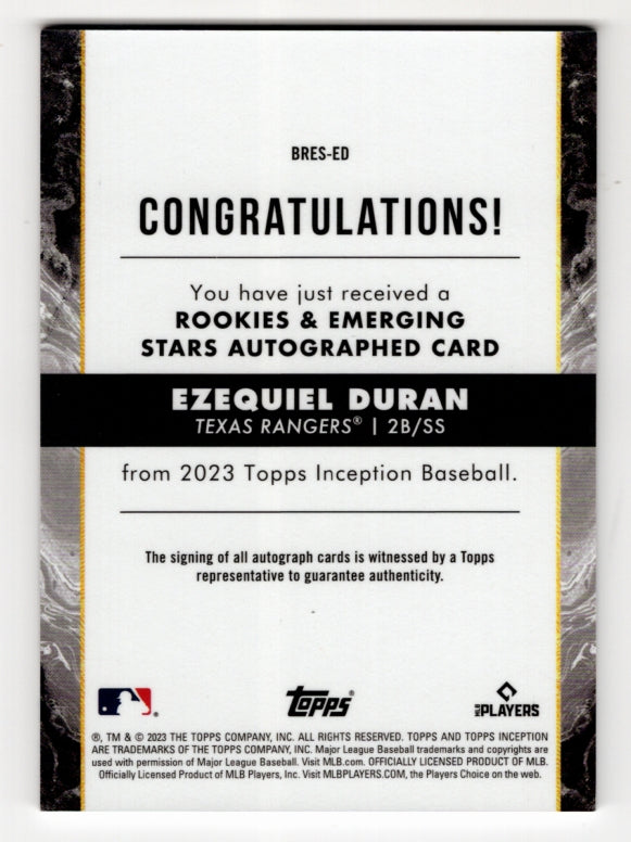 2023 Topps Inception Ezequiel Duran Auto #'d /50 #BRES-ED (RANGERS)