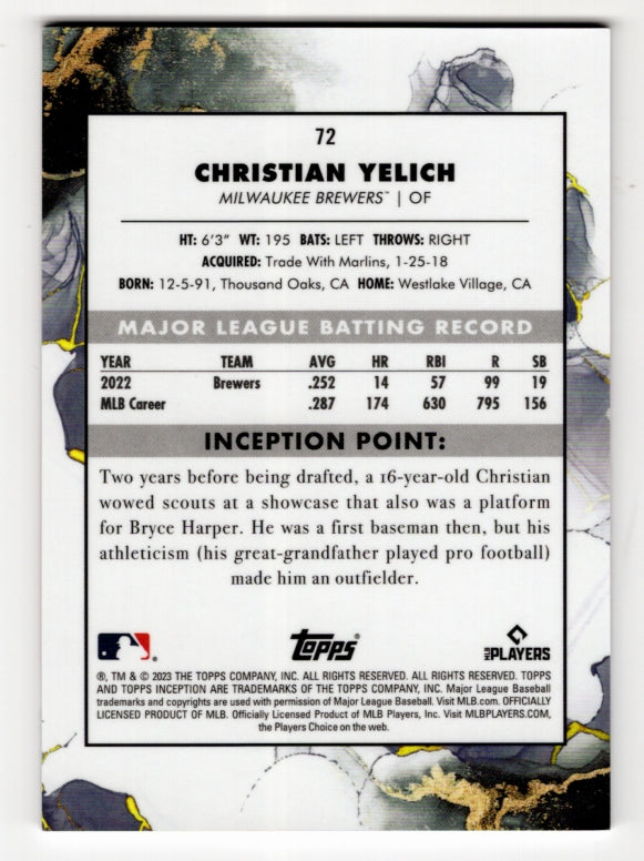 2023 Topps Inception Red #72 Christian Yelich #'d /75 (Brewers)