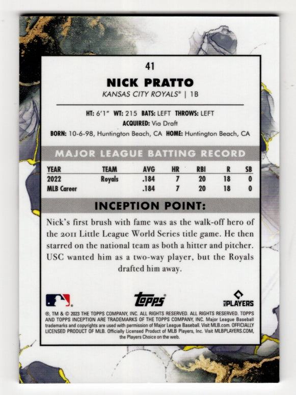 2023 Topps Inception Baseball Nick Prato Rookie Card #41 (Royals)