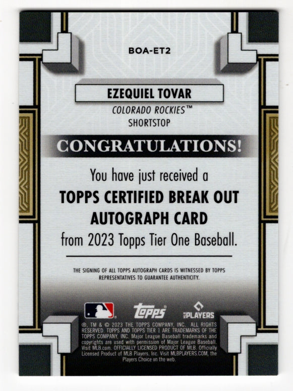 2023 Topps Tier One Ezequiel Tovar On-Card Auto Rookie #'d /299 (Rockies)