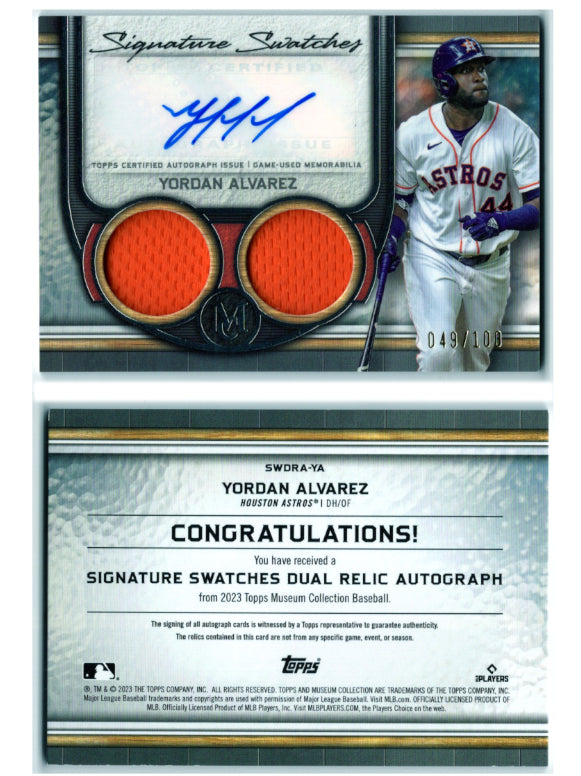 2023 Topps Museum Collection Yordan Alvarez Signature Swatches Auto #'d /100 (Astros)