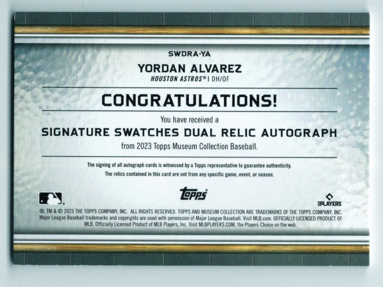 2023 Topps Museum Collection Yordan Alvarez Signature Swatches Auto #'d /100 (Astros)