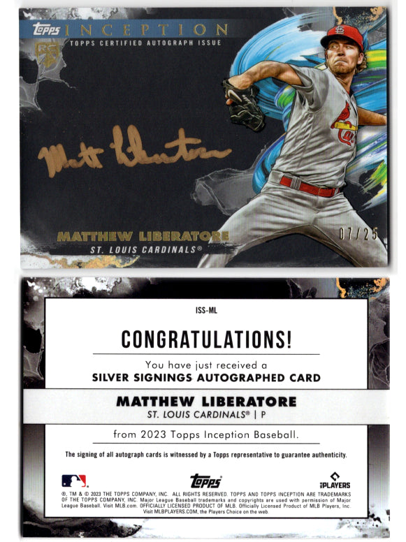 2023 Topps Inception Matthew Liberatore Auto Gold #'d /25 Rookie (Cardinals)