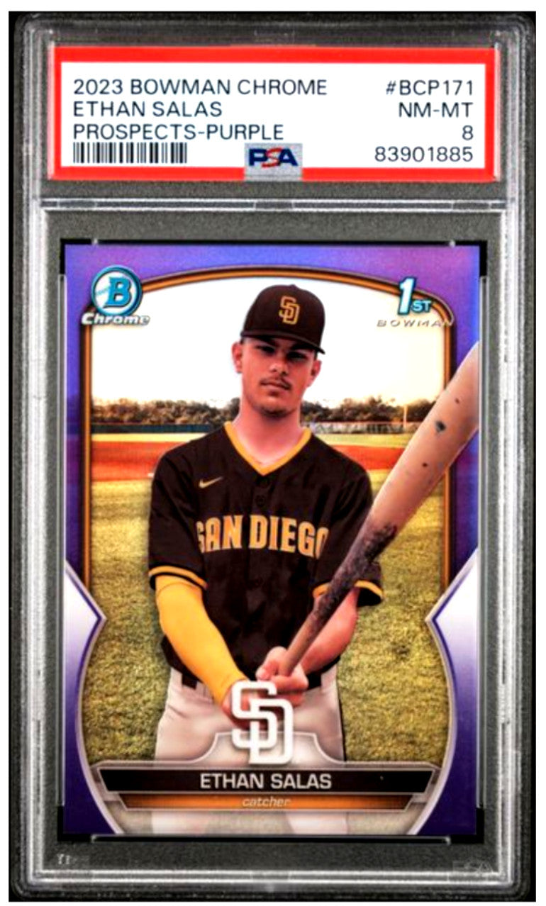 2023 Bowman Chrome Prospects BCP171 Ethan Salas Purple (Padres) Graded PSA 8