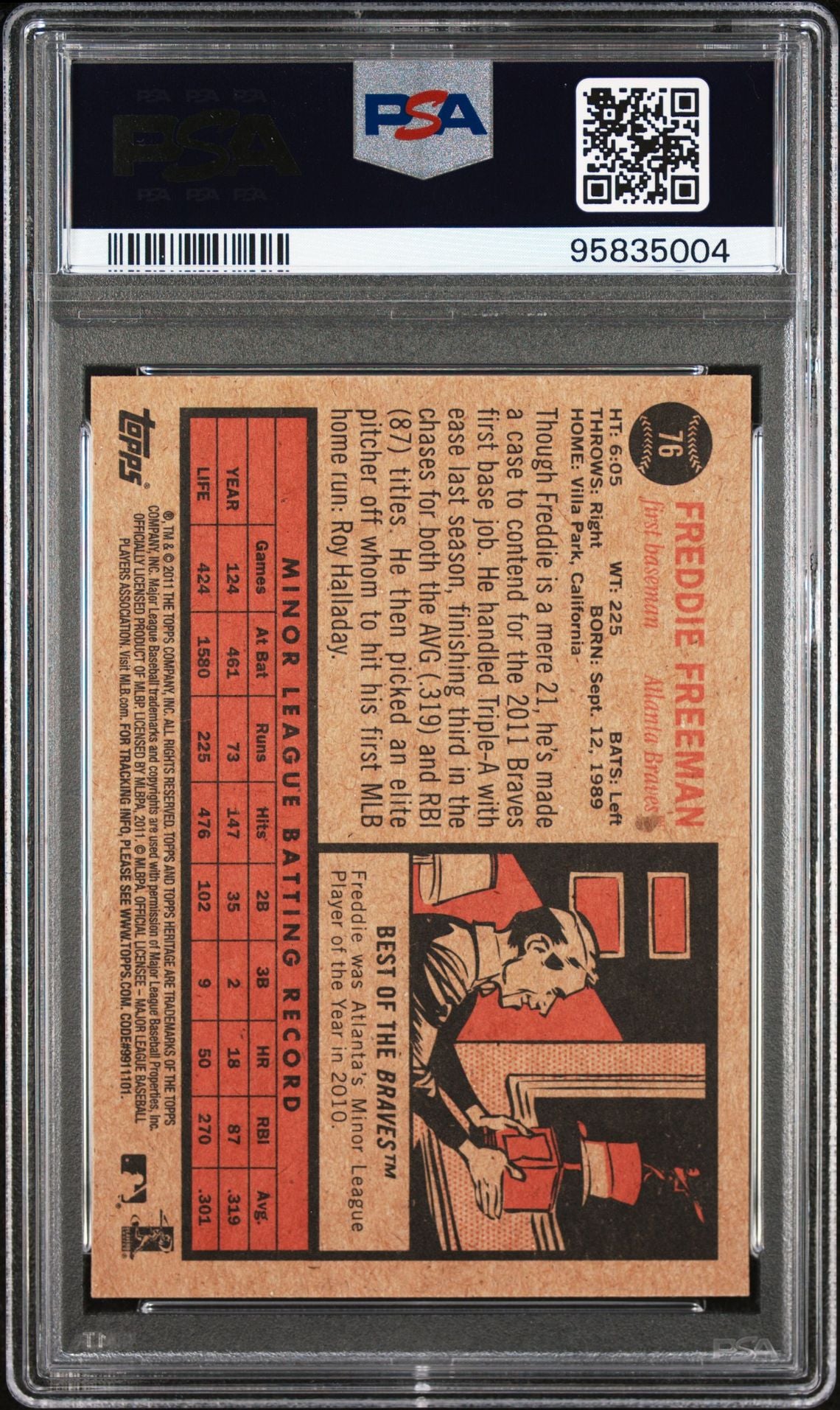 2011 Topps Heritage Freddie Freeman Rookie Card #76 (Atlanta Braves) PSA 9