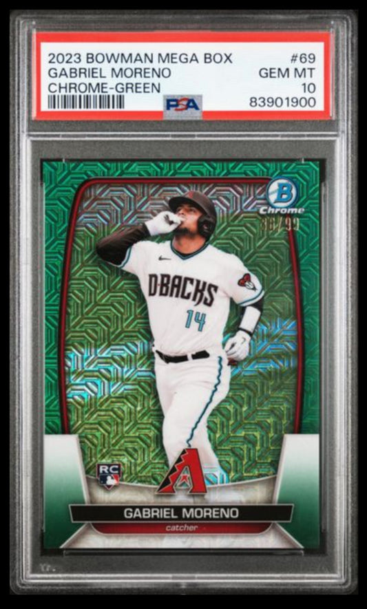 2023 Bowman Mega Box Chrome #69 Gabriel Moreno Green #'d /99 (Diamondbacks) Graded PSA 10