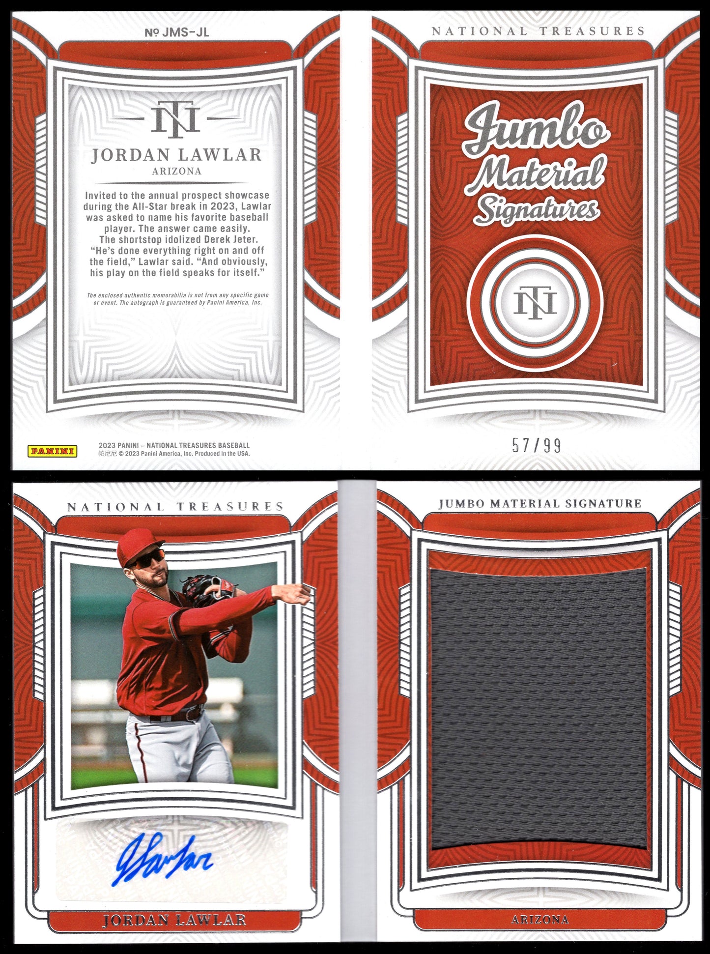 2023 National Treasure Jumbo Material Signatures #JMS-JL Jordan Lawlar Autograph (Diamondbacks)