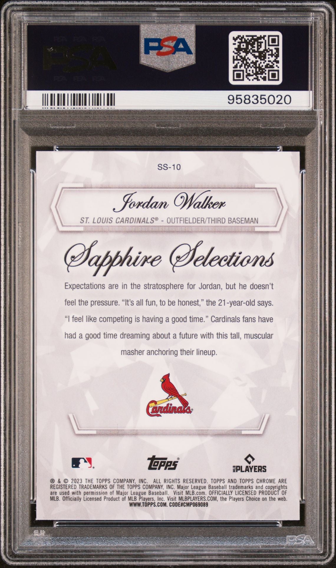 2023 Topps Chrome Sapphire Jordan Walker Sapphire Selections RC SP #SS-10 (PSA 10)