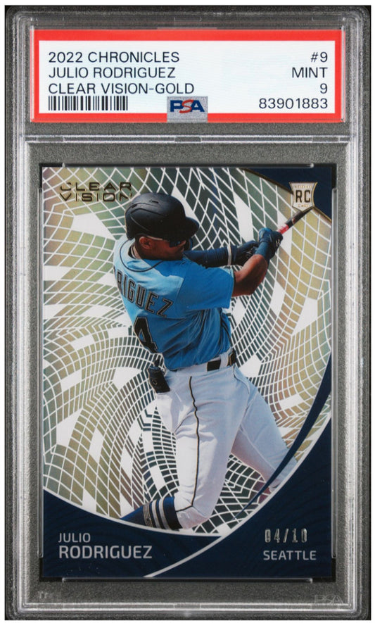 2022 PANINI CHRONICLES CLEAR VISION 9 JULIO RODRIGUEZ GOLD (Mariners) PSA GRADED 9