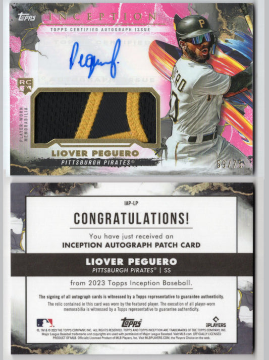 2023 Topps Inception Liover Peguero Pink RPA Rookie RC Patch Autograph #'d /75 (Pirates)