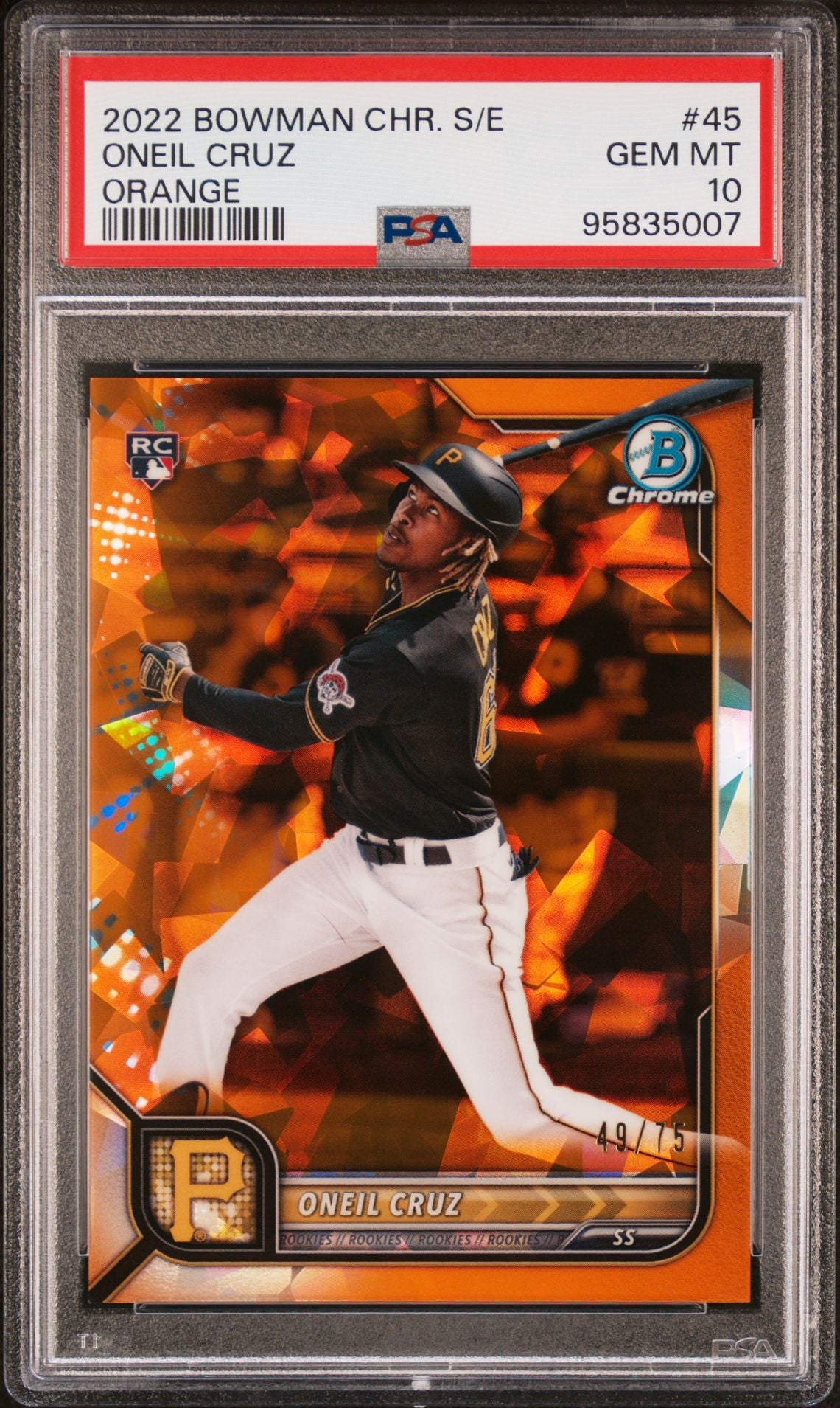 2022 Bowman Chrome Sapphire Oneil Cruz Orange Refractor Rookie #'d /75 (PSA 10)