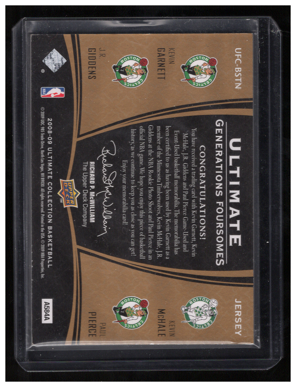 2008-09 Ultimate Foursomes Generations Patch Celtics Kevin Garnett, Paul Pierce, Kevin McHale, J.R. Giddens