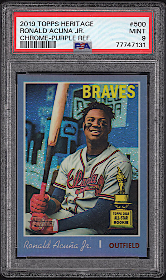 2019 Topps Heritage Ronald Acuna JR. #500 Chrome-Purple Refractor (Atlanta Braves) PSA GRADED 9