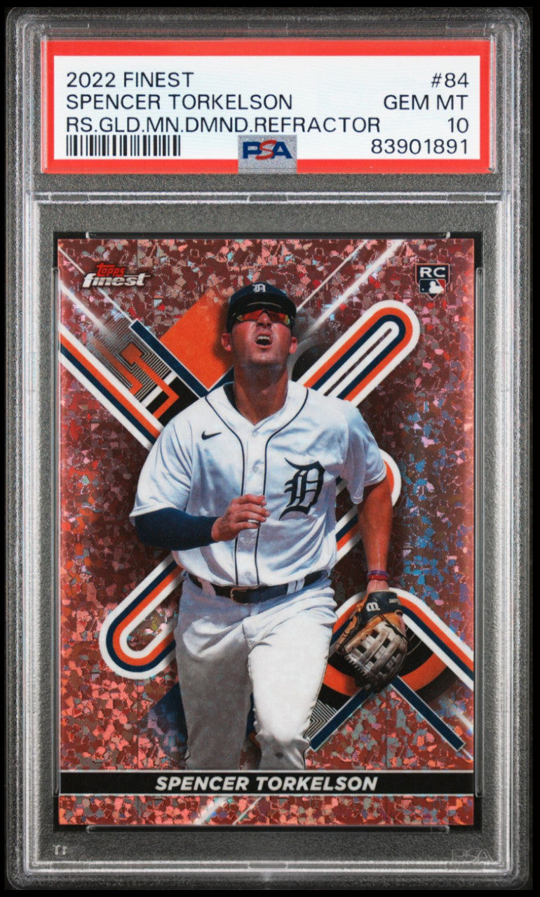 2022 Topps Finest 84 Spencer Torkelson Rose Gold Mini Diamond Refractor #'d /50 (Tigers) Graded PSA 10