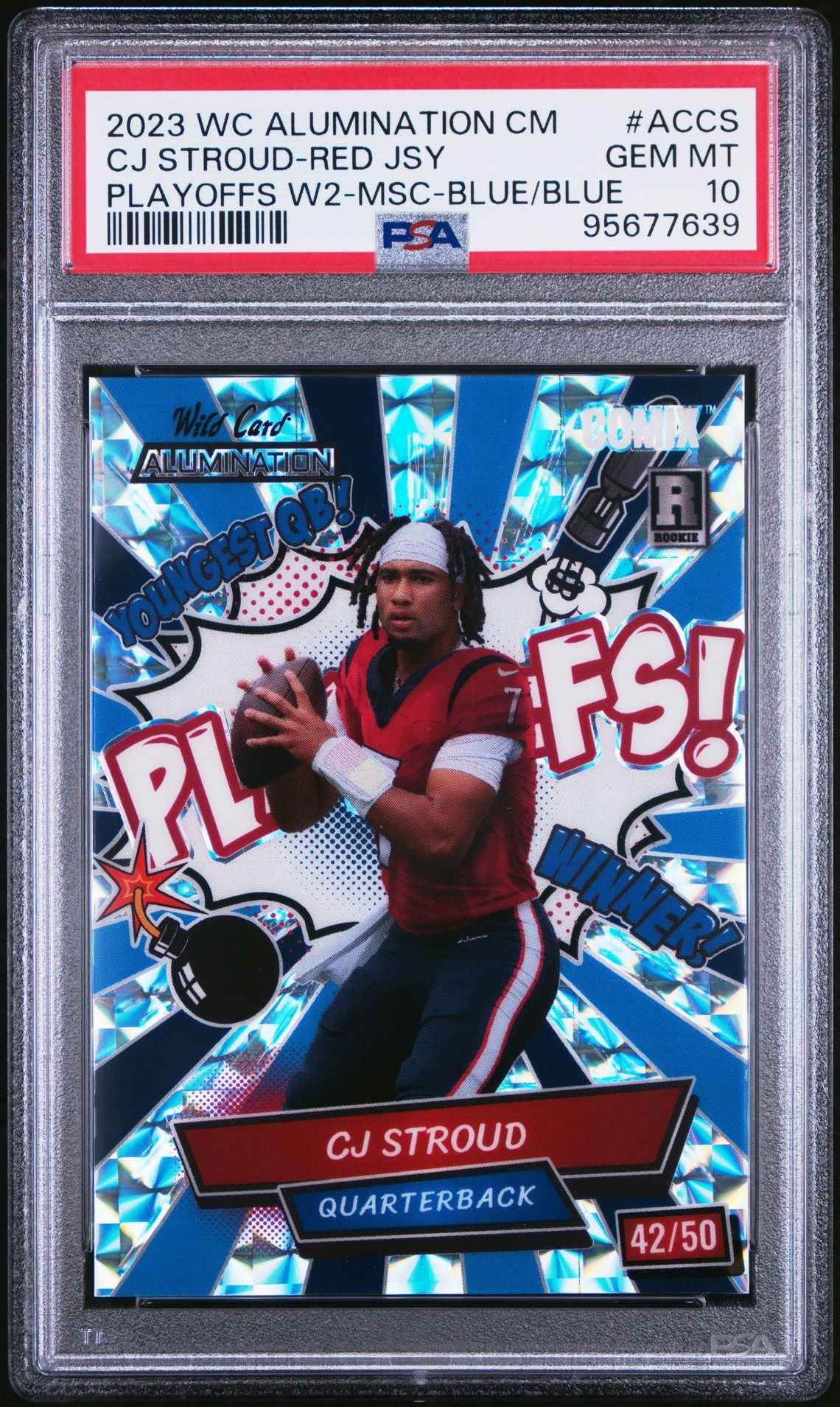 2023 Wild Card Alumination Comix CJ Stroud Playoffs White 2-Red JSY Foil-Blue/Blue PSA 10