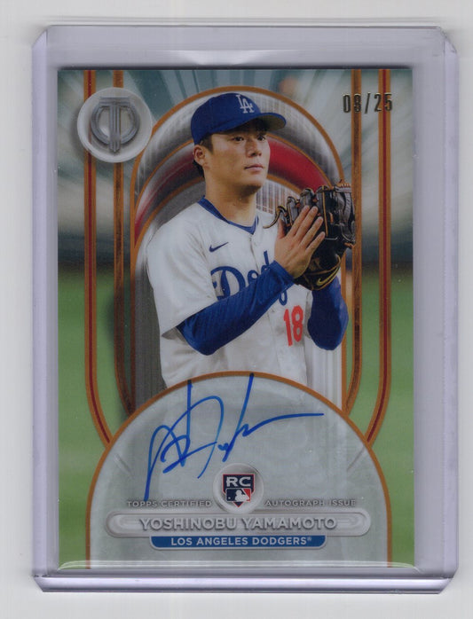 2024 Topps Tribute Yoshinobu Yamamoto Orange #'d /25 Rookie Auto #LIA-YY (Dodgers)