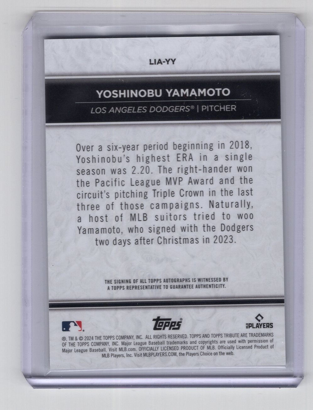 2024 Topps Tribute Yoshinobu Yamamoto Orange #'d /25 Rookie Auto #LIA-YY (Dodgers)