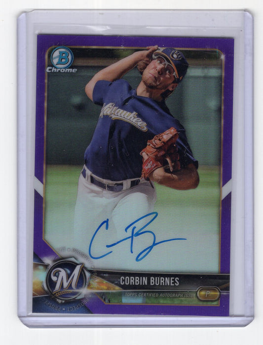 2018 Bowman - Chrome Prospect Autographs Purple Refractor #CPA-CB Corbin Burnes /250