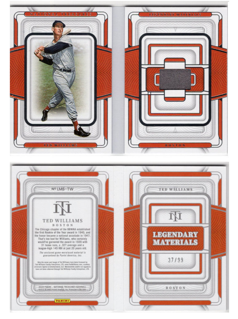 2023 Panini National Treasures Ted Williams Legendary Materials Booklet #'d /99 (Red Sox)