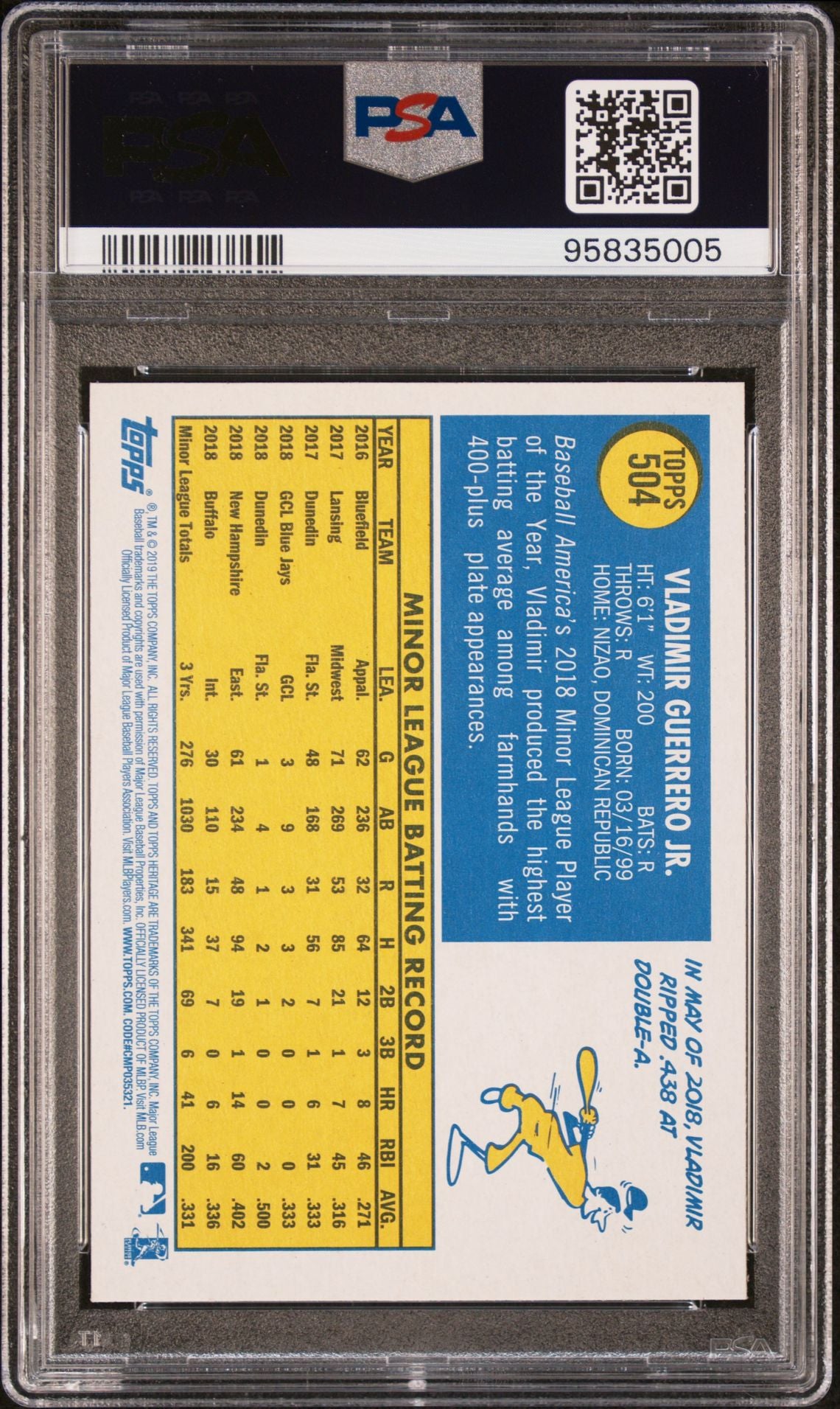 2019 Topps Heritage Vladimir Guerrero Jr. #504 Rookie Card (PSA 10)