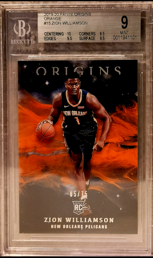 2019-20 Panini Origins Orange #15 Zion Williamson Rookie RC #'d/75 (New Orleans Pelican) BGS 9 MINT