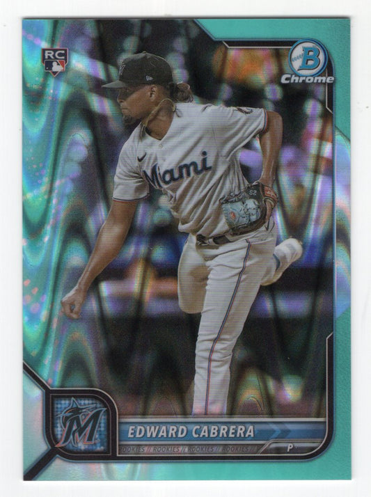 2022 Bowman Chrome Baseball #44 Edward Cabrera #'d /199 Aqua Lava Refractor Rookie (Marlins)