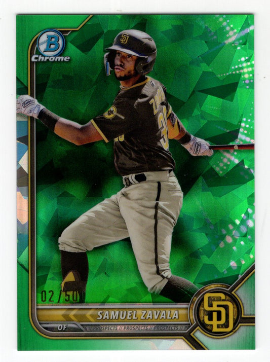 2022 Bowman Chrome Draft Sapphire Samuel Zavala #BDC-98 Green Refractor Rookie #'d /50 (PADRES)