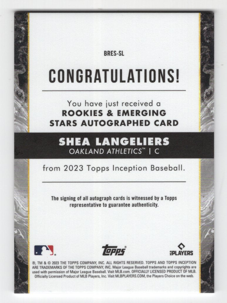 2023 Topps Inception Shea Langeliers #BRES-SL Rookie Orange #'d /25 (Oakland A's)