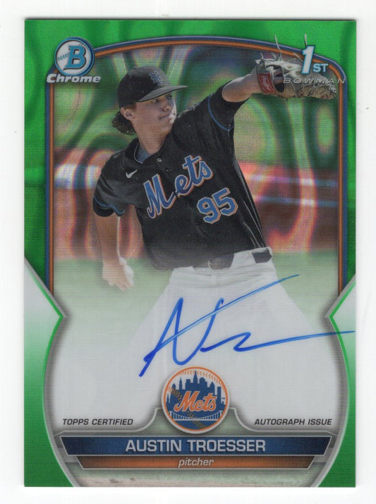 2023 Bowman Chrome #CDA-ATR Austin Troesser #'d /199 Green Lava Refractor Auto Prospect (Mets)