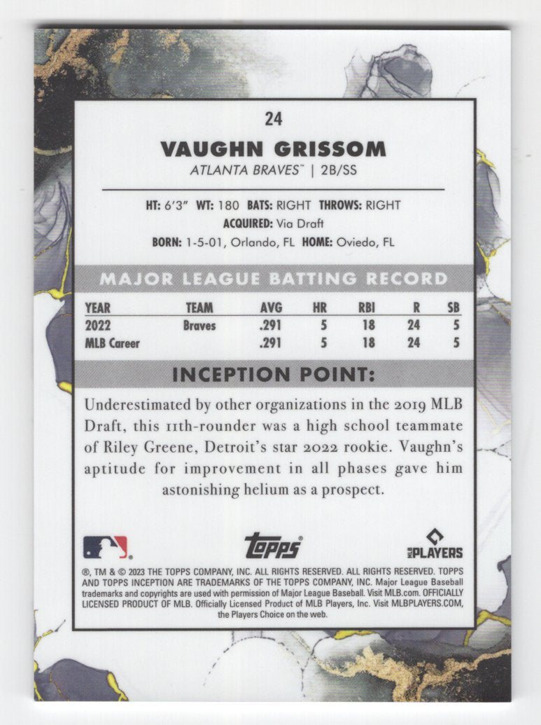 2023 Topps Inception Vaughn Grissom #24 Rookie Card (Braves)