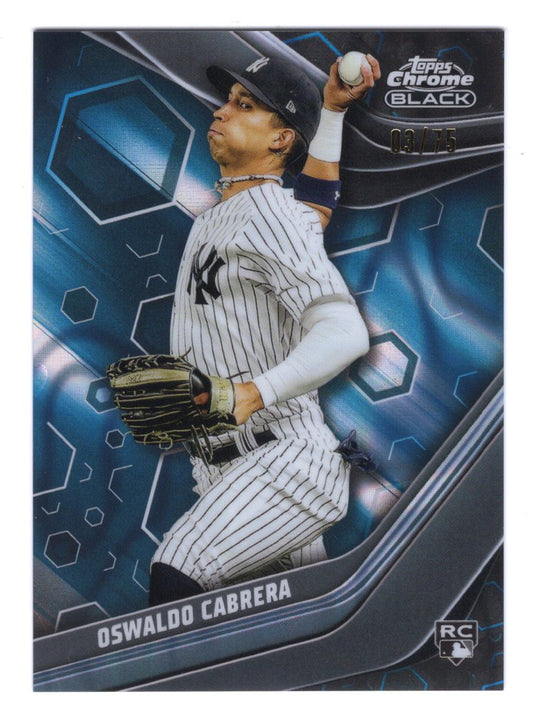 2023 Topps Chrome Black Oswaldo Cabrera #31 Blue Lava Refractors #'d /75 (Yankees)